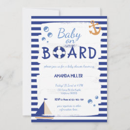 Invitación ¡Bebé a bordo! Sailor Marine Blue Baby Shower