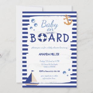 Invitación ¡Bebé a bordo! Sailor Marine Blue Baby Shower