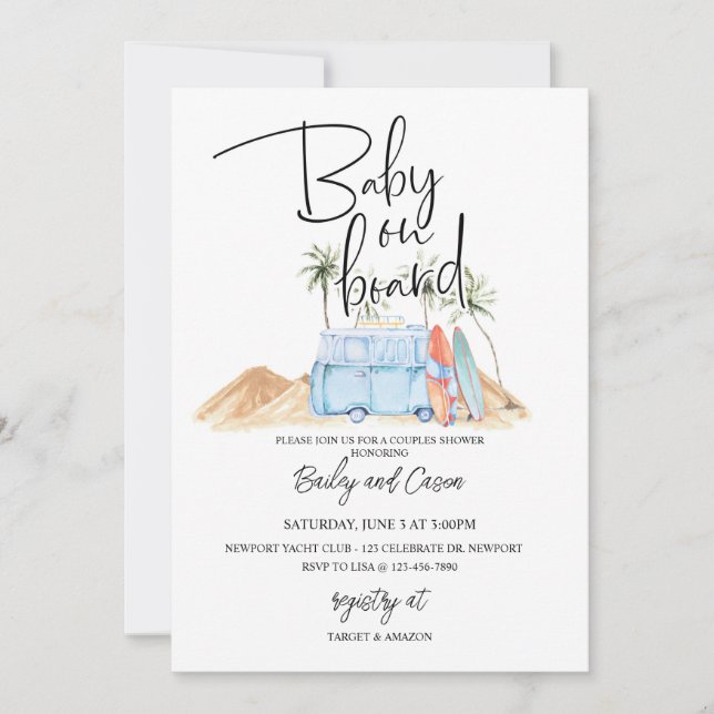 Invitación Bebé a bordo, Summer Baby Shower, Baby Shower, (Anverso)