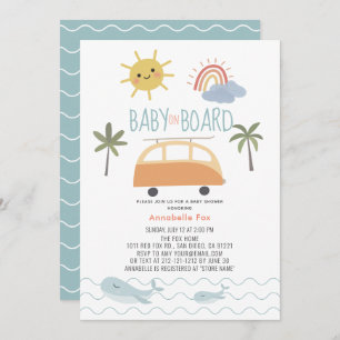 Invitación Bebé a bordo Sunshine Rainbow Van Baby Shower