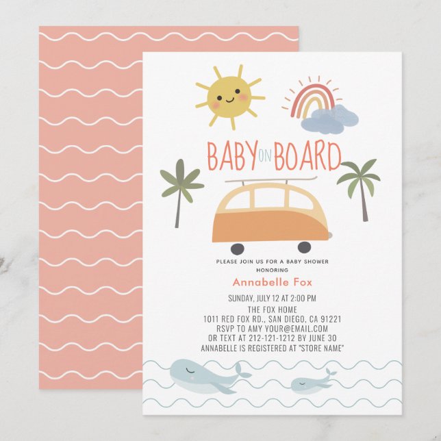 Invitación Bebé a bordo Sunshine Rainbow Van Baby Shower Inv (Anverso / Reverso)