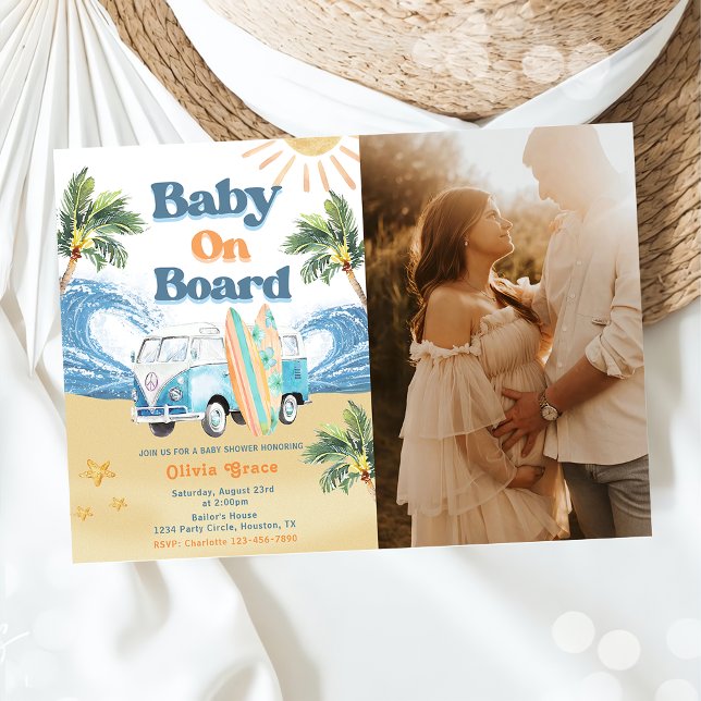 Invitación Bebé a bordo Surf Beach Baby Shower Photo (Subido por el creador)