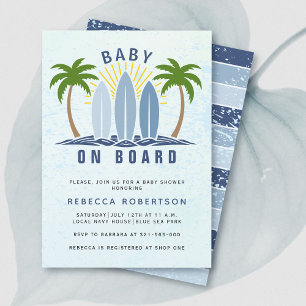Invitación Bebé a bordo surf salpicón de bebé azul ducha