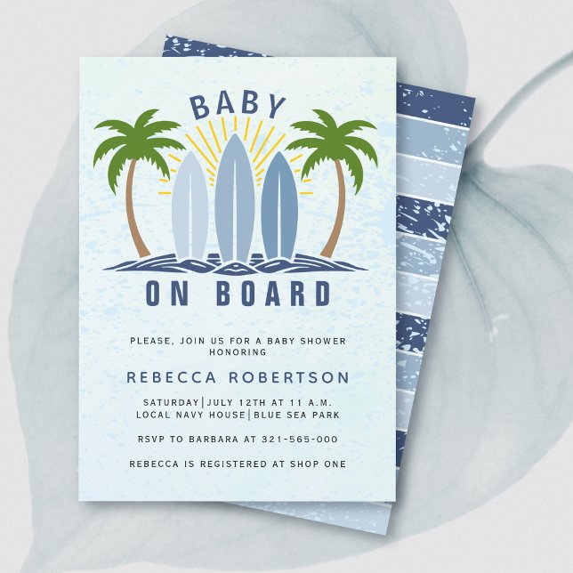 Invitación Bebé a bordo surf salpicón de bebé azul ducha (Subido por el creador)