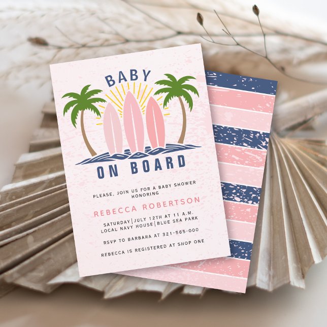 Invitación Bebé a bordo surf salpicón de bebé rosa ducha (Subido por el creador)