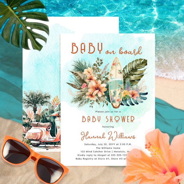 Invitación Bebé a bordo Surf Tropical Neutral Baby Shower (Subido por el creador)