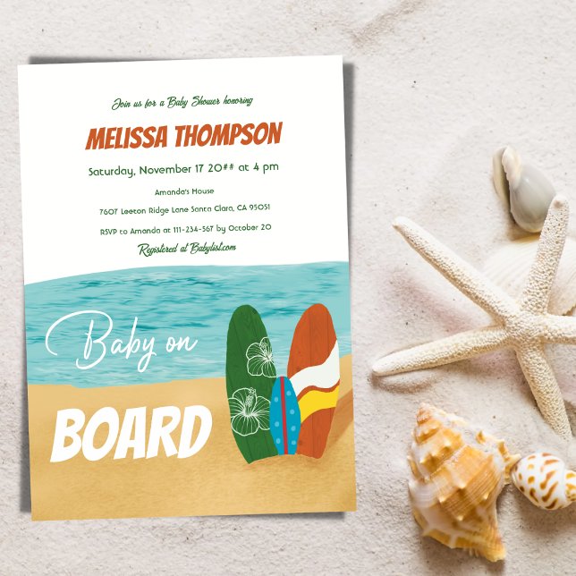 Invitación Bebé a bordo Surfing Tropical Beach Baby Shower (Subido por el creador)