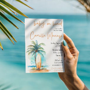 Invitación Bebé a bordo, tabla de surf, baby shower del árbol