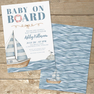 Invitación Bebé a Bordo Tema Náutico para Niño Fiesta de Reve