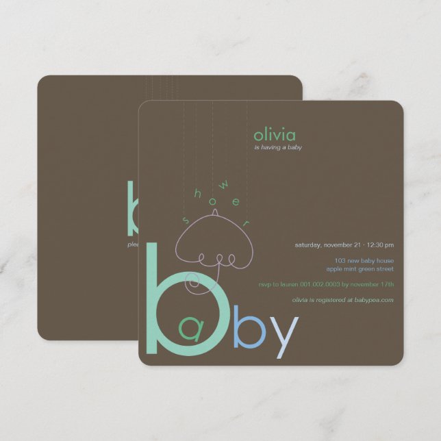 Invitación Bebé "a" en B Belly Blue Whimsical Boy Baby Shower (Anverso / Reverso)