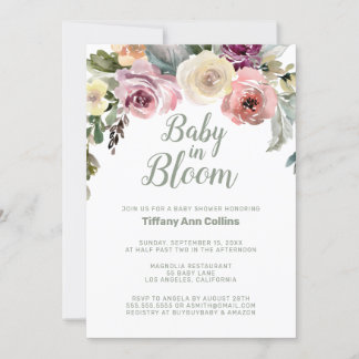Invitación Bebé acuarela con flores en el Baby Shower de Bloo