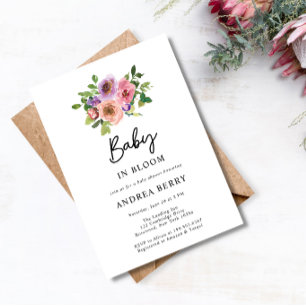 Invitación Bebé acuarela con flores en el Baby Shower de Bloo