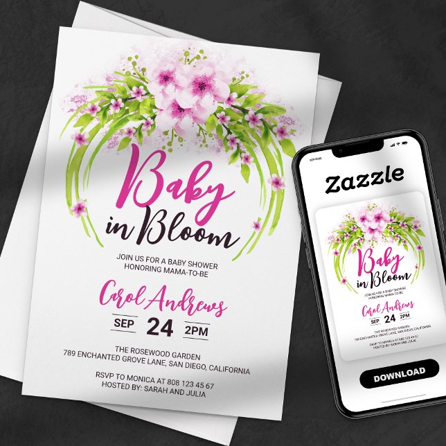 Invitación Bebé acuarela con flores en el Baby Shower de Bloo (Subido por el creador)