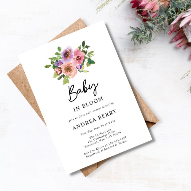 Invitación Bebé acuarela con flores en el Baby Shower de Bloo (Subido por el creador)