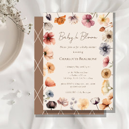 Invitación Bebé acuarela con flores en el Baby Shower de Bloo