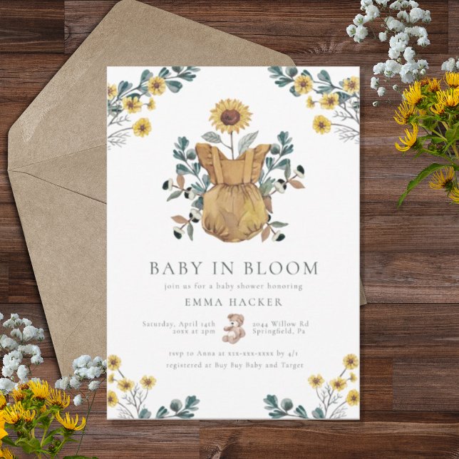 Invitación Bebé acuarela en Baby Shower en flor (Subido por el creador)