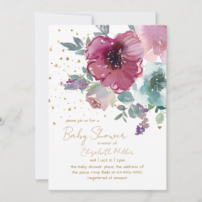 Invitación Bebé acuarela en el Baby Shower de Bloom (Anverso)