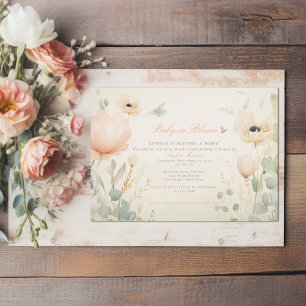 Invitación Bebé acuarela en el Chica floral de sangre Baby Sh