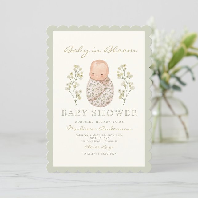 Invitación Bebé acuarela en el elegante Baby Shower de Bloom (Subido por el creador)