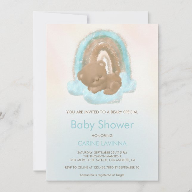 Invitación Bebé adorable con arcoiris con ducha de bebé (Anverso)