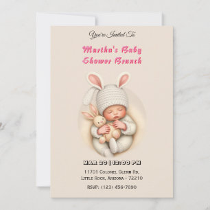 Invitación Bebé adorable durmiendo en Gorra conejo con juguet