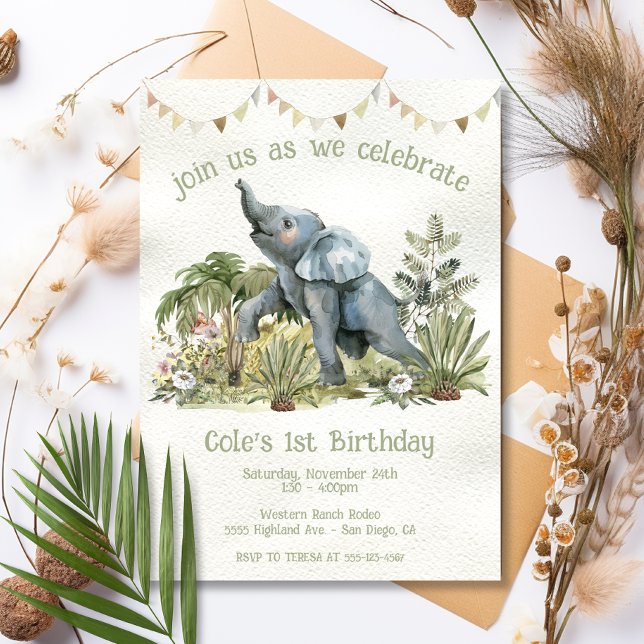 Invitación Bebé Adorable Elefante Primer Fiesta de cumpleaños (Subido por el creador)