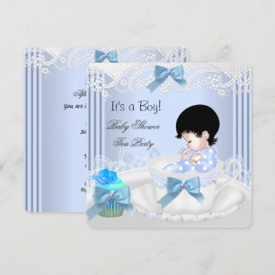 Invitación Bebé Adorable en Taza de Té Azul para Baby Shower