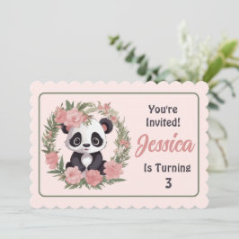 Invitación Bebé Adorable Panda Bear con Flores