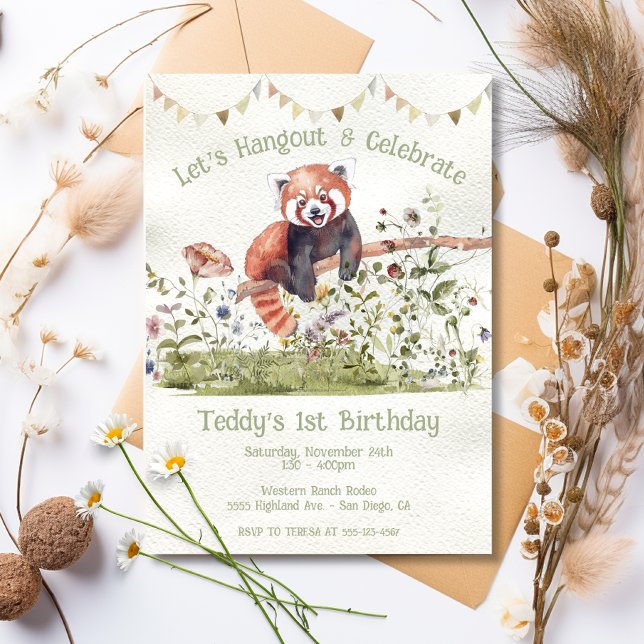 Invitación Bebé Adorable Red Panda Con Primer Fiesta De Cumpl (Subido por el creador)