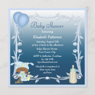 Invitación Bebé afroamericano y globos azules Baby Shower