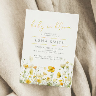Invitación Bebé Amarillo En El Baby Shower De Flor Floral Flo