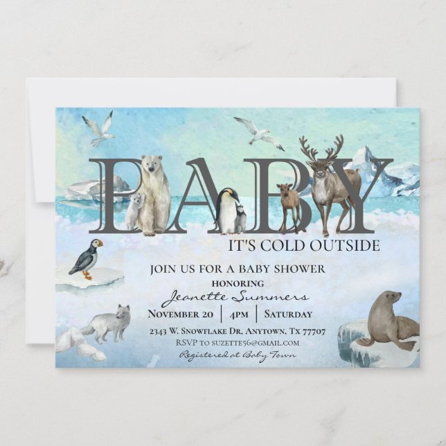 Invitación Bebé animal en el Ártico hace frío fuera de la duc (Anverso)