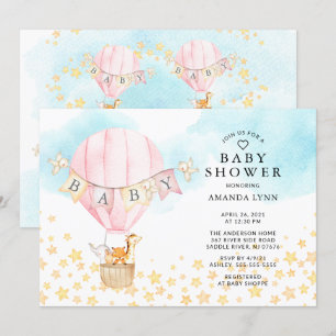 Invitación Bebé Animales Balón de aire caliente Bebé Chica Du
