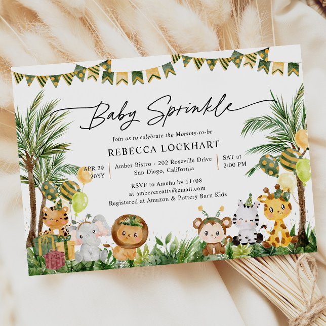 Invitación Bebé Animales Fiesta de la jungla Tema Espolvorear (Subido por el creador)