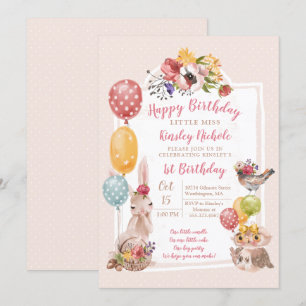 Invitación Bebé Animales Niña Polka Dots fiesta de cumpleaños