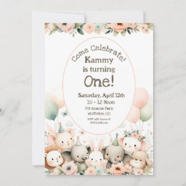 Invitación Bebé Animales Primer Cumpleaños