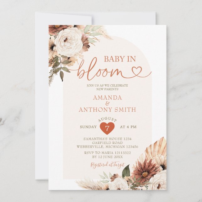 Invitación Bebé Arch Boho en flor Baby Shower Pampas Grass (Anverso)