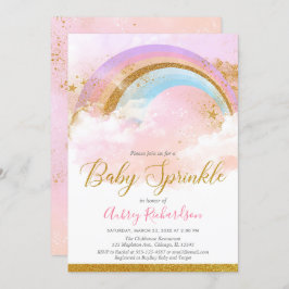 Invitación Bebé arco iris rociado chica oro rosa pastel