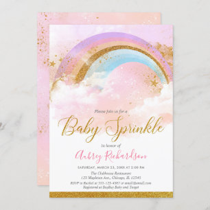 Invitación Bebé arco iris rociado chica oro rosa pastel