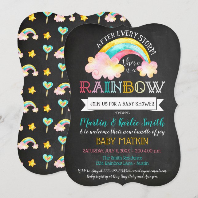 Invitación Bebé arcoiris después del Baby Shower de la tormen (Anverso / Reverso)