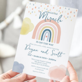 Invitación Bebé arcoiris Nubes pastel Boho Ilustras Ducha