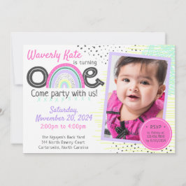 Invitación Bebé arcoiris Primer cumpleaños foto de Doodles de