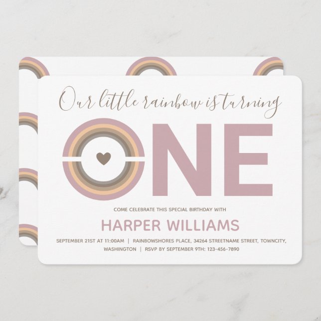 Invitación Bebé arcoiris silencioso primer cumpleaños (Anverso / Reverso)