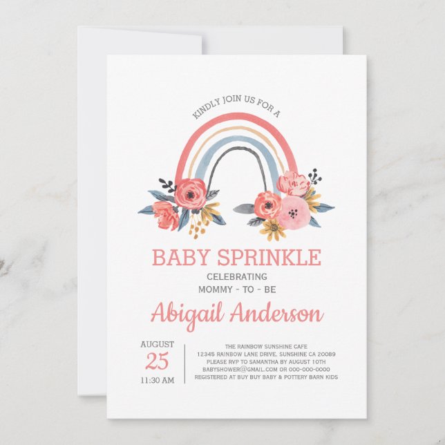 Invitación Bebé arcoiris Sprinkle estilo floral moderno (Anverso)