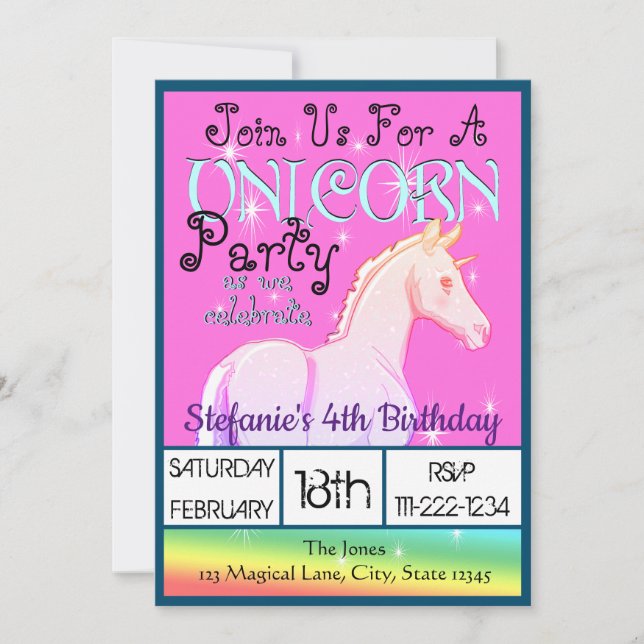 Invitación Bebé arcoiris Unicornio Cumpleaños II (arco iris) (Anverso)