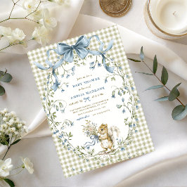 Invitación Bebé Ardilla Cuadros al Agua Menta