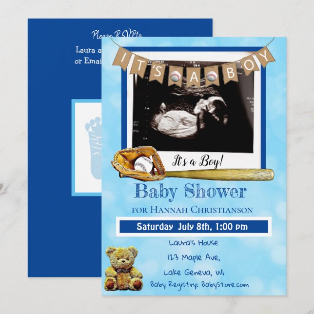 Invitación Bebé Azul Bebé Bebé Bebé Ultrasonido Baby Shower (Anverso / Reverso)