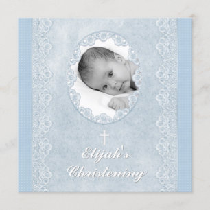 Invitación Bebé azul blanco bautismo bautizo