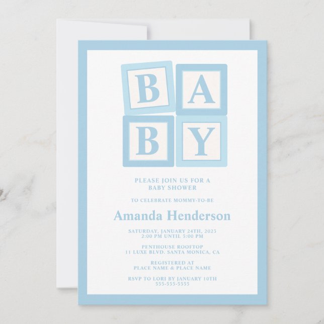 Invitación Bebé azul bloquea Baby Shower (Anverso)