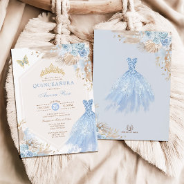 Invitación Bebé Azul Boho Floral Quinceañera 15º cumpleaños